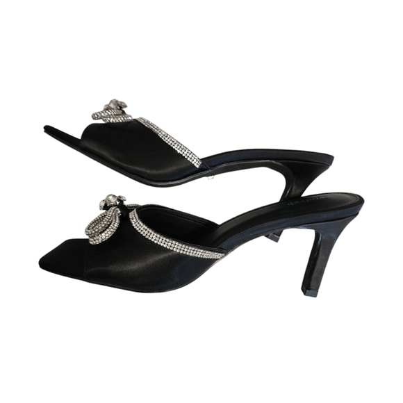 Vodvob Rhinestone Bow Black Square Toe Heels Women's Size 8 - Picture 6 of 13